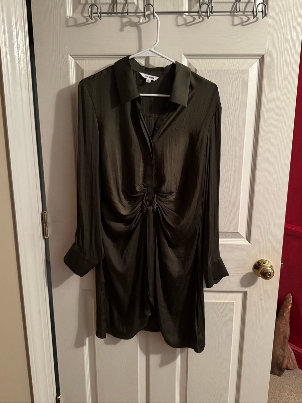 Steve Madden Olive Knot-Front Long Sleeve Dress